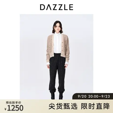 DAZZLE地素奥莱秋镂空短款羊驼毛混纺千金针织衫毛衣外套开衫女图片