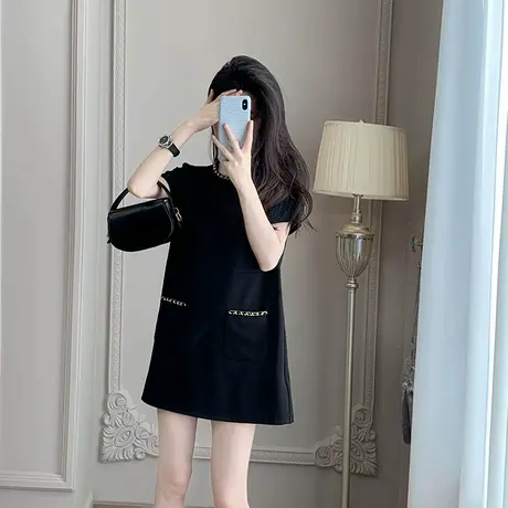爵莱菲法式赫本风连衣裙女2025夏季新款设计感宽松遮肉小黑裙大码商品大图
