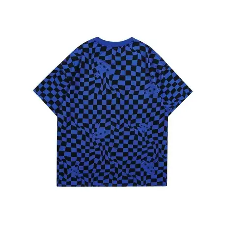 格子短袖t恤女ins潮港风2023新款设计感小众oversize宽松半袖上衣图片