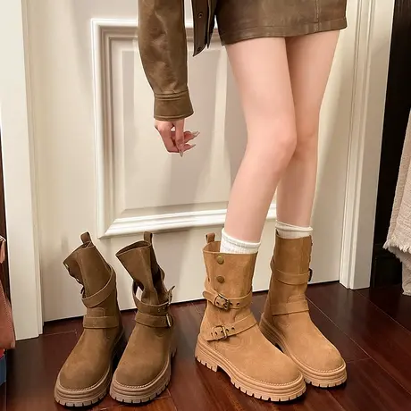 时尚百搭马丁靴女2025新款秋季厚底增高小个子短靴气质配裙子靴子商品大图