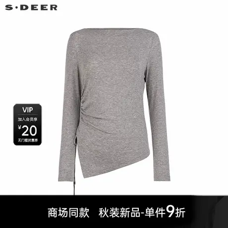 【商场同款】sdeer圣迪奥女休闲圆领抽褶打底不规则T恤S25380206商品大图