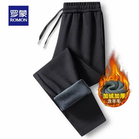 【含绵羊毛+桑蚕丝】罗蒙男士松紧腰卫裤2025冬季新款加绒休闲裤商品大图