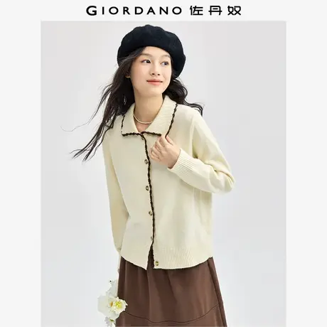 佐丹奴针织衫女装撞色手勾线翻领毛织开胸针织衫 13354670商品大图