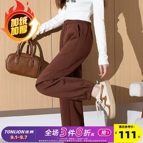 唐狮2025秋冬季新款女休闲裤加绒加厚束脚宽松抽绳运动卫裤子女W商品大图