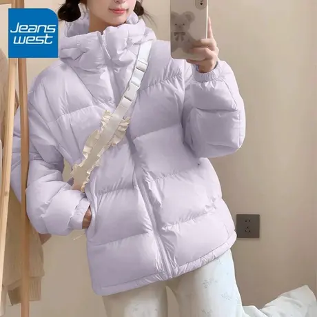 KV真维斯紫色羽绒服女短款2025冬季新款连帽面包服百搭休闲上衣女商品大图