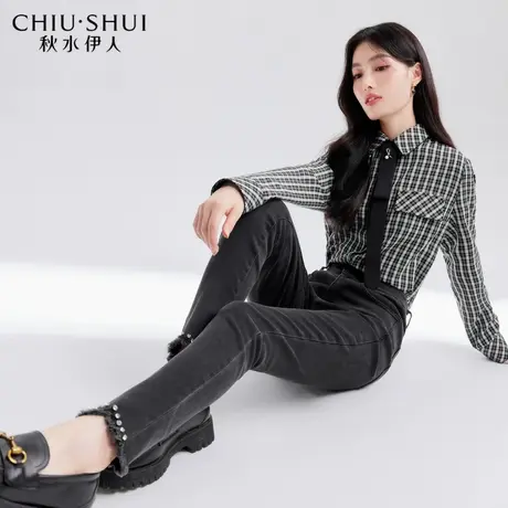 【奥莱断码清仓】秋水伊人时尚棉弹牛仔裤冬显瘦高腰紧身小脚裤图片
