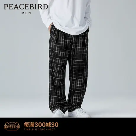 太平鸟男装 格子休闲裤男潮流宽松直筒阔腿裤格纹休闲裤长裤男商品大图