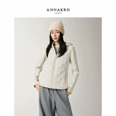 【轻暖】玖姿安娜蔻针织拼接X型短款鹅绒羽绒服女2025冬季新款商品大图