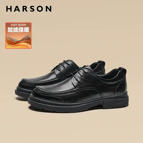 哈森冬季加绒男鞋新款商务休闲男士皮鞋结婚增高厚底真皮德比鞋男商品大图