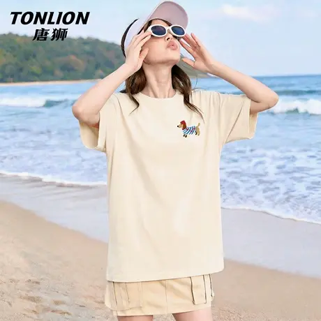 唐狮官方纯棉宽松短袖t恤女夏季2026新款爆款女士纯棉半袖上衣VB图片