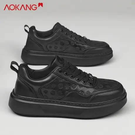 奥康印花空军板鞋男子秋季新款百搭休闲鞋黑色运动aj一号增高男鞋商品大图