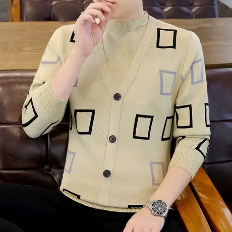 假两件针织衫男式卫衣秋冬款半高领线衣内搭打底衫时尚套头毛衣潮商品大图