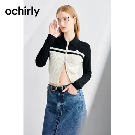 【品牌甄选】欧时力 美式学院风针织外套2023新款秋装撞色扭纹图片