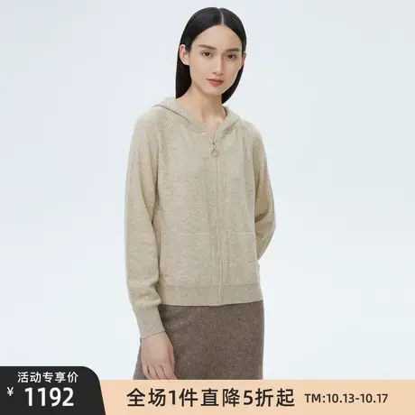 LANCY/朗姿牦牛绒动物印花针织开衫秋季新款长袖显瘦带兜毛衣商品大图