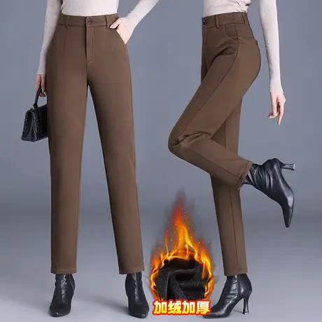 毛呢哈伦裤女冬季加绒网红爆款中老年西裤韩版小个子胖妹妹烟管裤商品大图