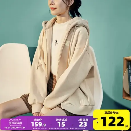 唐狮秋冬新款卫衣外套女仿羊羔毛拼接连帽拉链开衫卫衣设计感小众图片