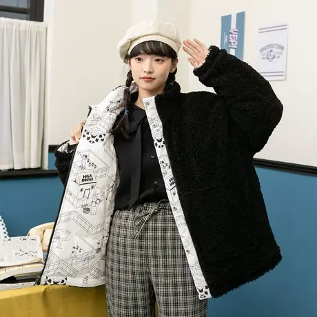 【清仓6折】正反两穿连帽羽绒服毛绒外套女加厚冬新款白鸭绒韩版图片