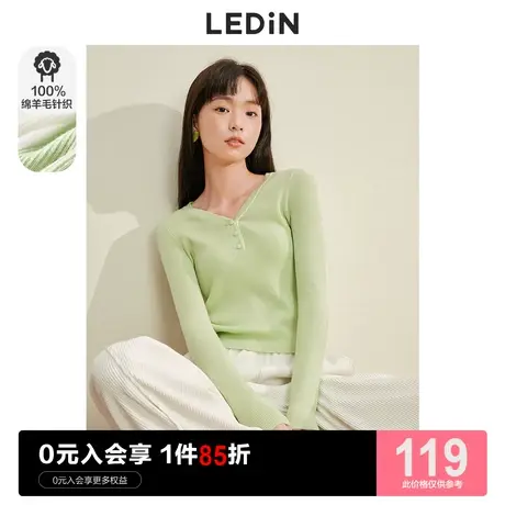 乐町V领羊毛打底衫休闲早秋新款内搭上衣打底毛衣女针织衫图片