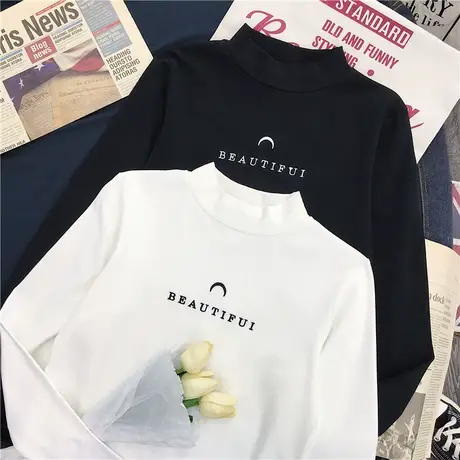 2023年春秋冬季新款半高领内搭洋气百搭长袖t恤上衣服打底衫女装图片