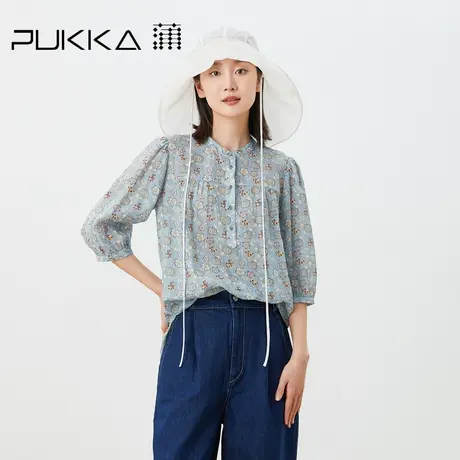 蒲PUKKA 原创设计女装夏季宽松苎麻印花新中式立领衬衫图片