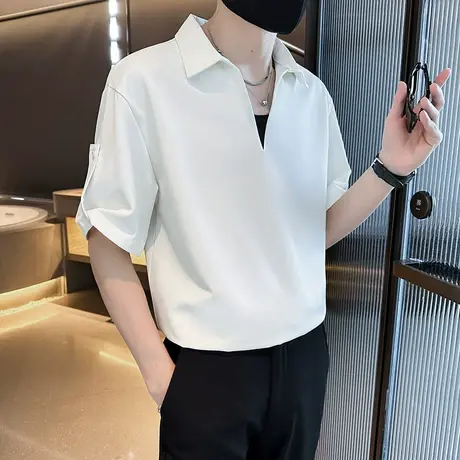 夏季潮牌短袖衬衣中袖潮流假两件五分袖个性痞帅上衣网红小众衬衫商品大图