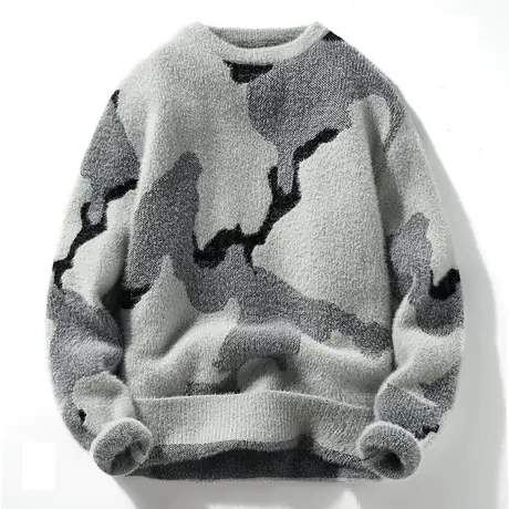 秋冬季水貂绒毛衣男士半高领潮流针织打底衫加绒加厚保暖秋装上衣商品大图