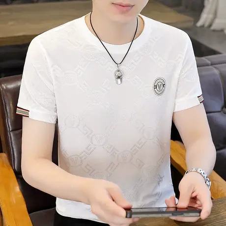 冰丝短袖t恤男夏季薄款透气体恤衫潮流百搭休闲半袖男士上衣服商品大图