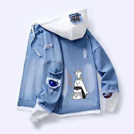 男孩洋气牛仔夹克12-16岁大童13初中学生14休闲15春秋装卡通外套商品大图