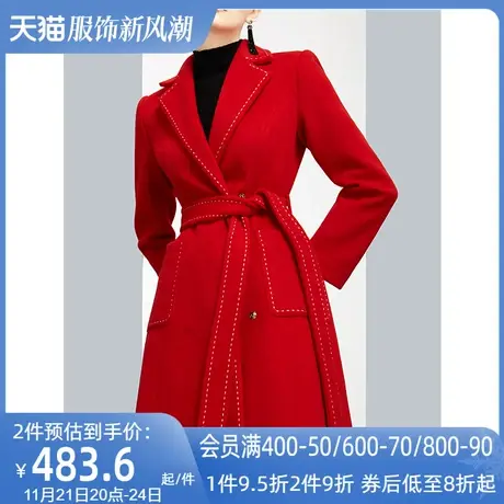 设计感气质大红色毛呢外套女冬2022新款收腰显瘦高端加厚呢子大衣图片