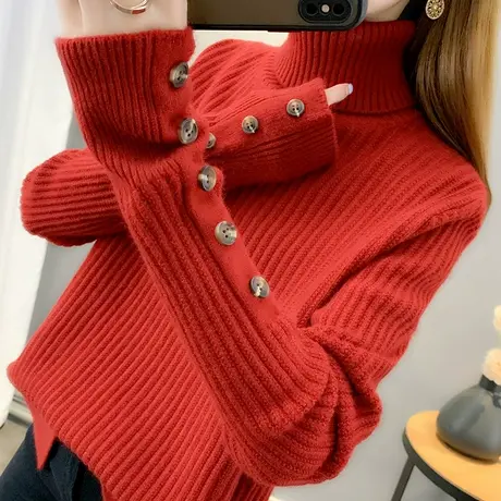 高领毛衣女软糯套头纯色女士针织打底衫宽松加厚图片