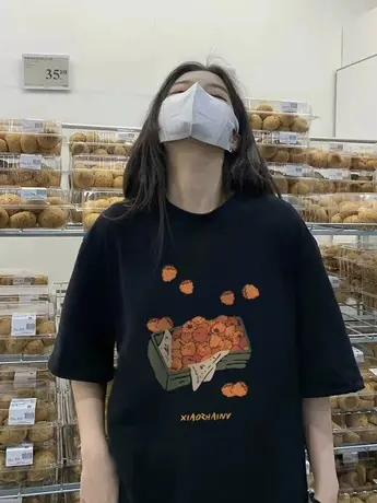 黑色纯棉短袖t恤女夏季2023新款小众设计感港味chic宽松半袖上衣商品大图