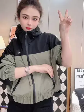 2023早秋欧货撞色拼接连帽时尚外套女休闲宽松洋气棒球服夹克上衣商品大图