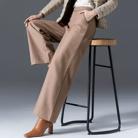 毛呢阔腿裤女秋冬2024新款冬季羊毛女裤驼色裤子女冬休闲裤直筒裤图片