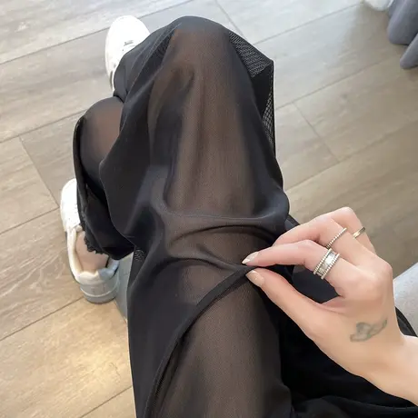 冰丝阔腿裤女夏季薄款2024年新款宽松空调抽绳束脚网纱休闲哈伦裤图片