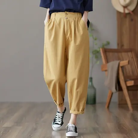 dza 高腰显瘦九分休闲裤子女士春装新款宽松阔腿裤百搭直筒哈伦裤图片