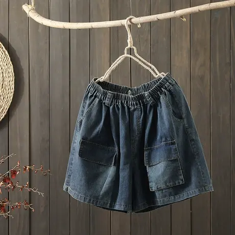 枫谜2021年夏季新款文艺复古松紧腰牛仔短裤女宽松显瘦热裤阔腿裤图片