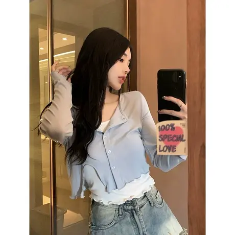 纯欲假两件设计感修身T恤女秋季大码胖mm辣妹炸街显瘦短款上衣潮图片