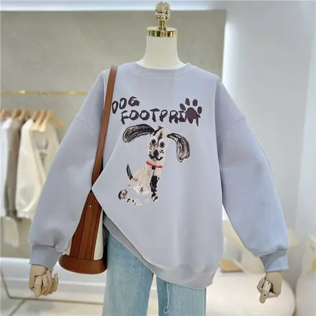 卡通小狗印花韩版秋季新款宽松百搭长袖套头卫衣女单穿外套休闲图片