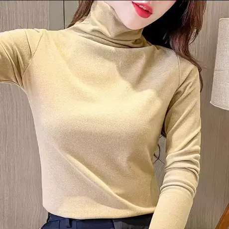 2023秋冬网红漂亮上衣百搭韩版洋气小高领女士内搭修身黑色打底衫图片