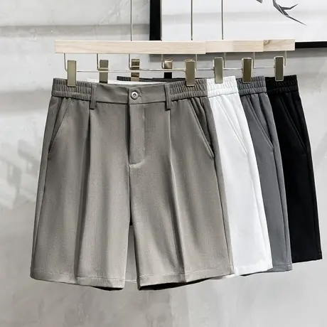 夏季薄款男士小西裤短裤修身休闲裤轻商务休闲白色中裤直筒五分裤商品大图