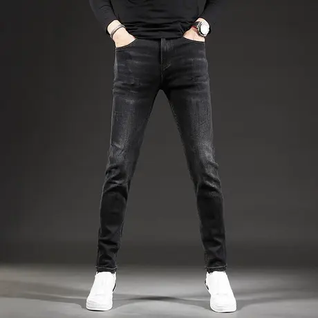 黑色牛仔裤男冬季2022新款高端弹力百搭修身小脚潮牌男士厚款长裤商品大图