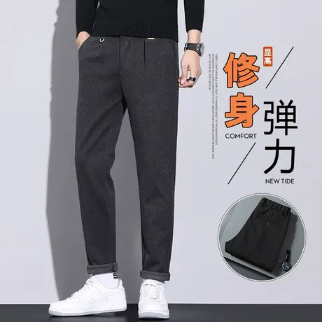 冬季男装修身小直筒高端毛呢休闲裤子秋冬款男士商务职业正装西裤商品大图