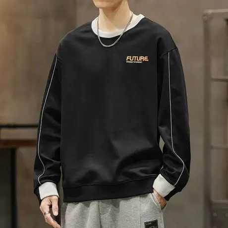 春季男装潮牌长袖打底衫春秋款黑色卫衣春天男款圆领上衣男士春装商品大图