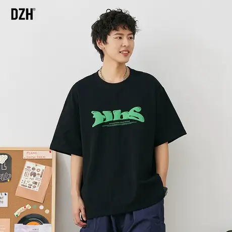 男生双纱纯棉重磅t恤男美式潮牌宽松黑色短袖夏季男装2023年新款商品大图