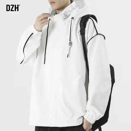男士防风连帽冲锋衣男2023新款白色外套男款春秋款飞行员夹克潮牌商品大图