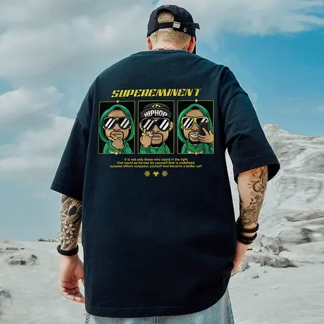 oversize美式港风潮牌大码胖子男装国潮宽松短袖T恤潮流ins半袖夏图片