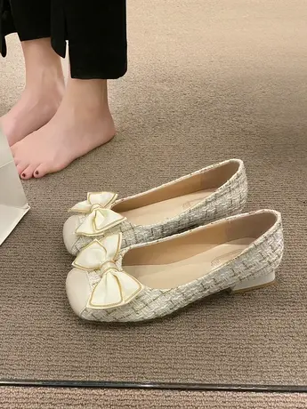小香风单鞋女配裙子温柔低跟气质日常穿舒适不累脚蝴蝶结瓢鞋潮商品大图