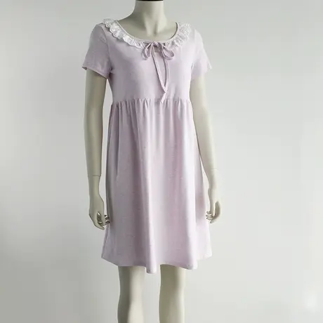一体式带胸垫睡裙夏季新款免文胸大码女装胸前系带花边短袖连衣裙图片
