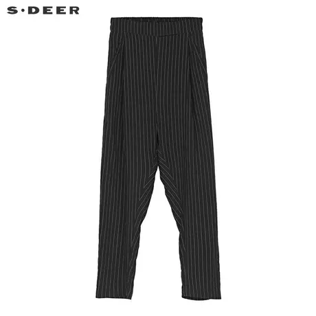 sdeer圣迪奥女装宽松潮流条纹半松紧腰吊裆哈伦裤休闲裤S19180821商品大图