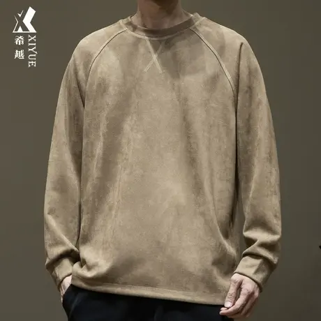 希越重磅350g麂皮绒卫衣男2023冬季保暖上衣新款宽松大码男士外套商品大图